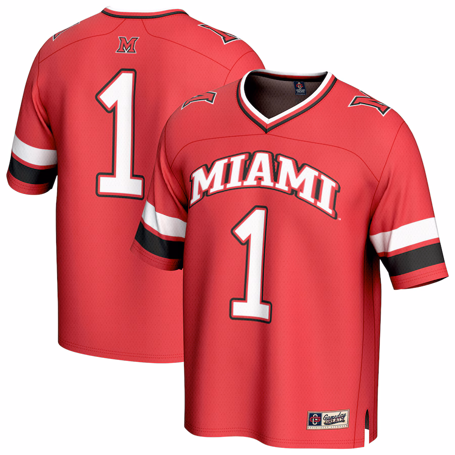 Unisex GameDay Greats #1 Red Miami University RedHawks Lightweight Collegiate Football Fashion Jersey - Ujersey Shop