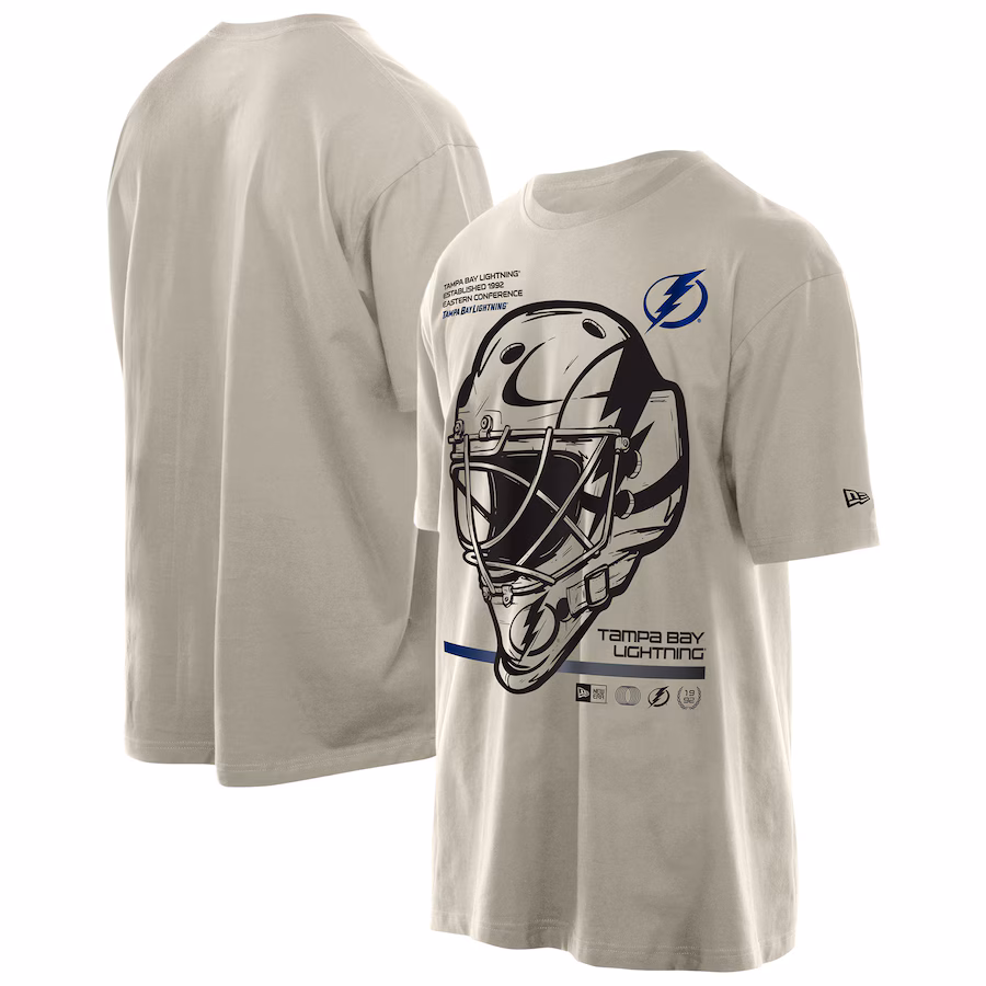 Men's Tampa Bay Lightning New Era Tan Goalie Mask T-Shirt - Ujersey Shop