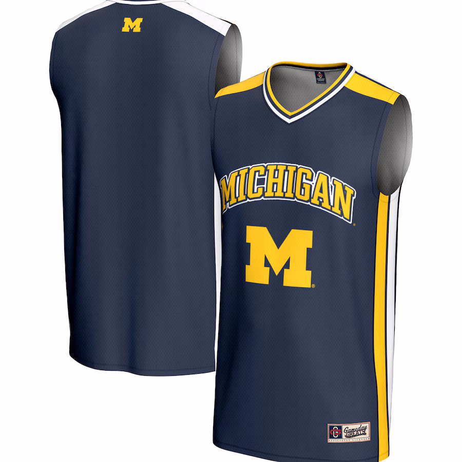 Men's GameDay Greats Navy Michigan Wolverines Spirit Basketball Jersey - Ujersey Shop