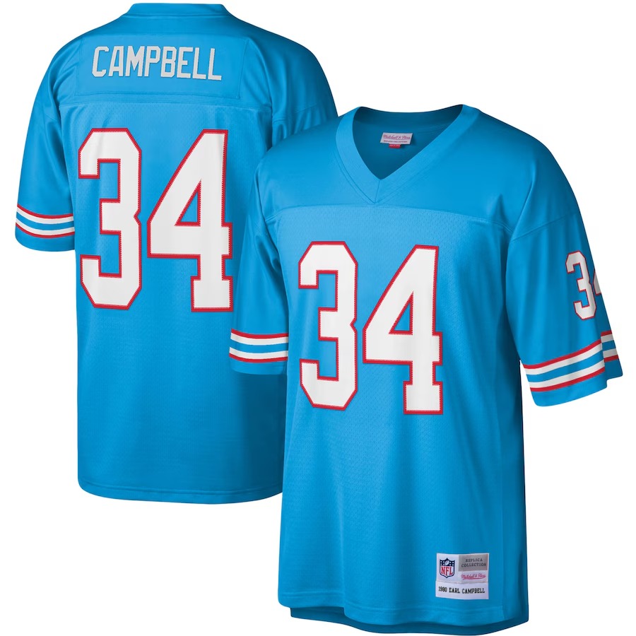 Men's Houston Oilers Earl Campbell Mitchell & Ness Light Blue Legacy Replica Jersey - Ujersey Shop