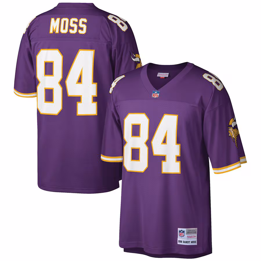 Men's Minnesota Vikings Randy Moss Mitchell & Ness Purple Big & Tall 1998 Retired Player Replica Jersey - Ujersey Shop