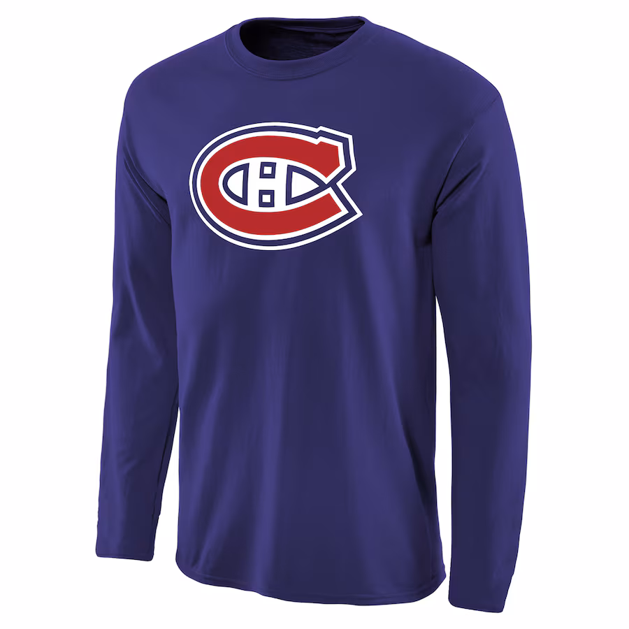 Men's Montreal Canadiens Royal Team Primary Logo Long Sleeve T-Shirt - Ujersey Shop