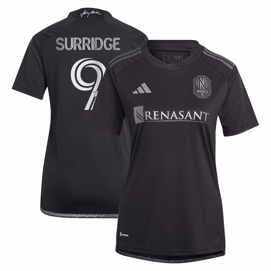 Women's Nashville SC Sam Surridge adidas Black 2023 Man In Black Kit Replica Player Jersey - Ujersey Shop
