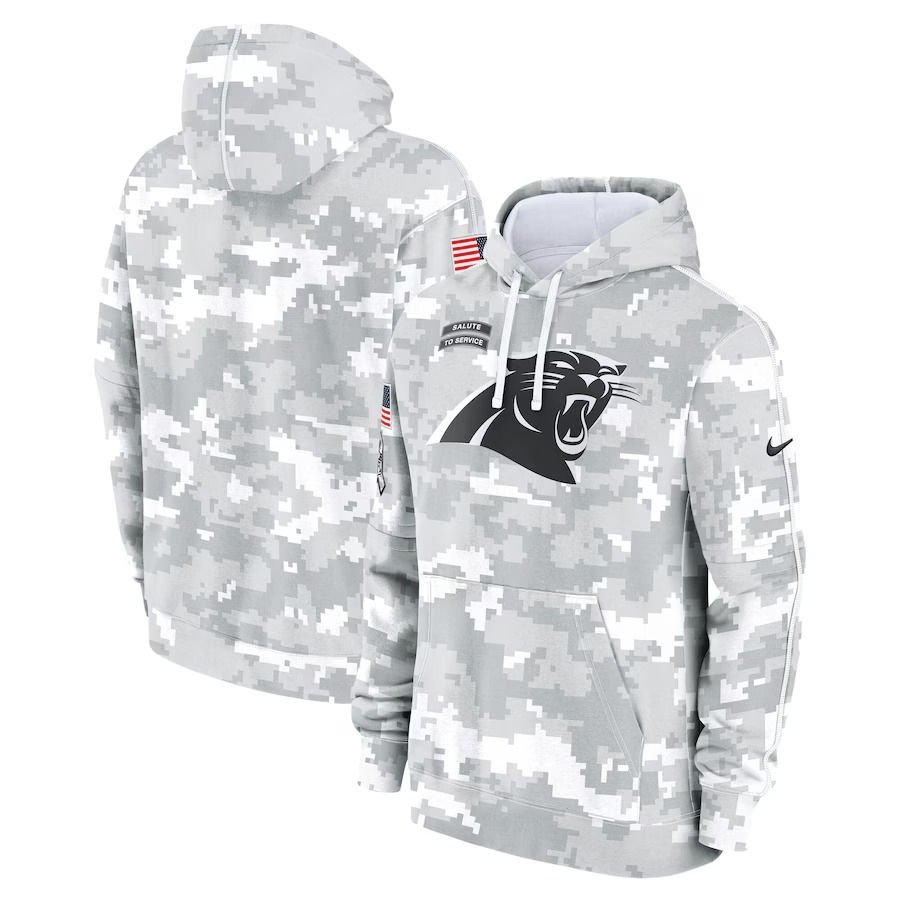Men's Carolina Panthers Nike Arctic Camo 2024 Salute to Service Club Fleece Pullover Hoodie - Ujersey Shop
