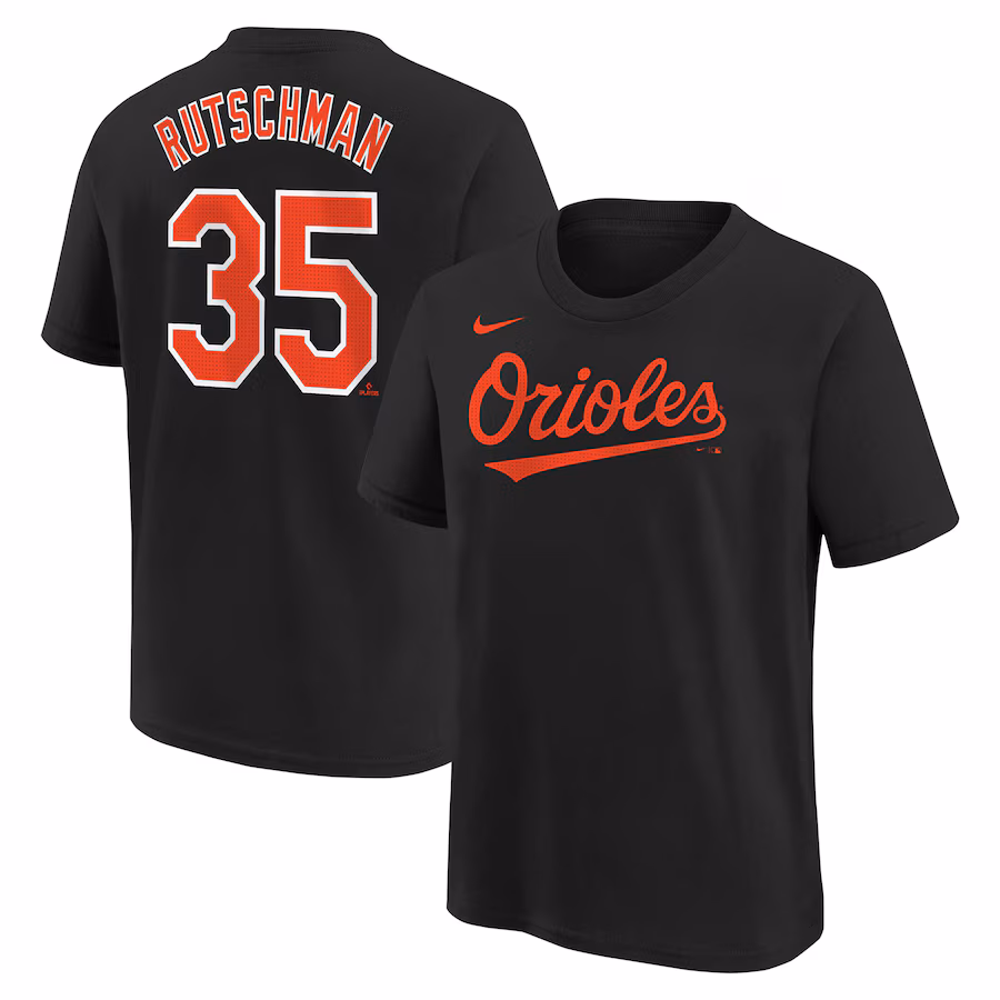 Youth Baltimore Orioles Adley Rutschman Nike Black Home Player Name & Number T-Shirt - Ujersey Shop