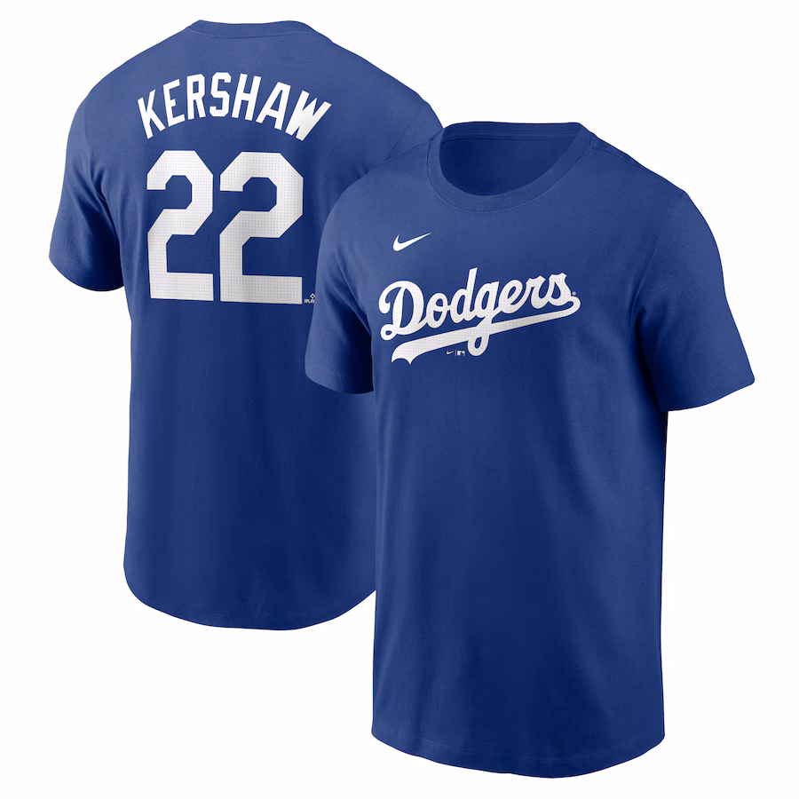 Men's Los Angeles Dodgers Clayton Kershaw Nike Royal Fuse Name & Number T-Shirt - Ujersey Shop