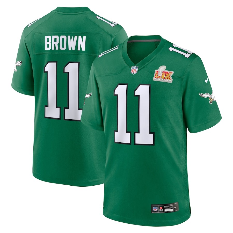 Men's Philadelphia Eagles A.J. Brown Nike Kelly Green Super Bowl LIX 2nd Alternate Game Jersey - Ujersey Shop