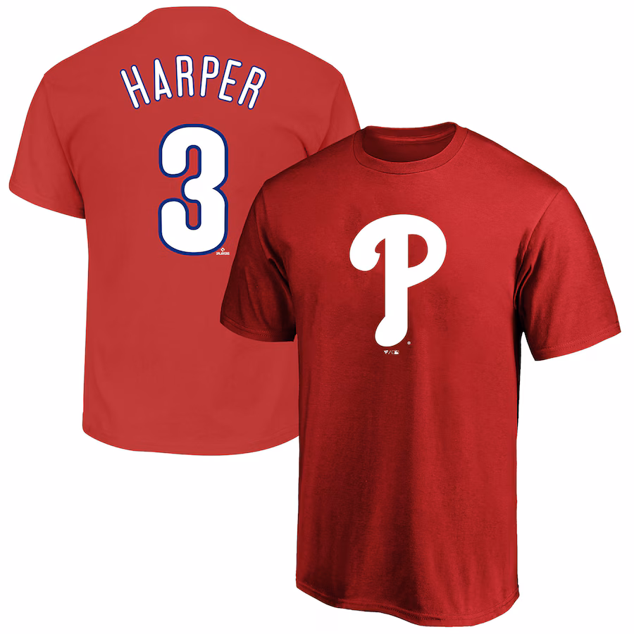Men's Philadelphia Phillies Bryce Harper Profile Red Big & Tall Name & Number T-Shirt - Ujersey Shop