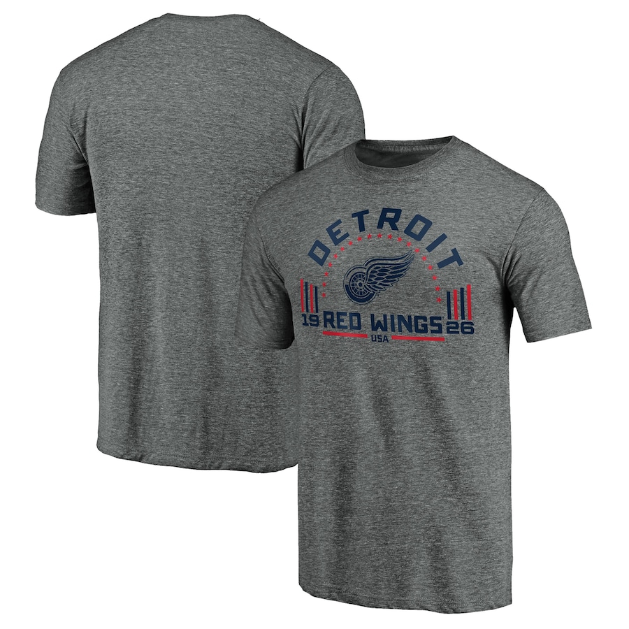 Men's Detroit Red Wings Heathered Gray Team Freedom Tri-Blend T-Shirt - Ujersey Shop