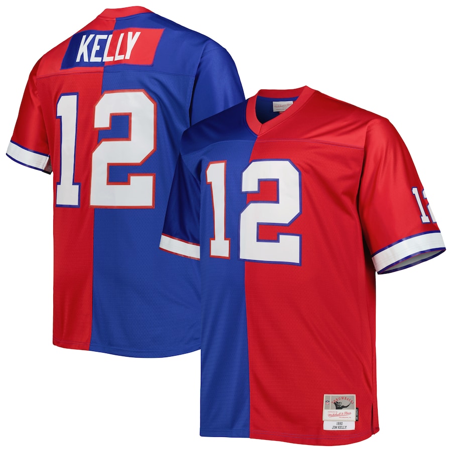 Men's Buffalo Bills Jim Kelly Mitchell & Ness Royal/Red Big & Tall Split Legacy Retired Player Replica Jersey - Ujersey Shop