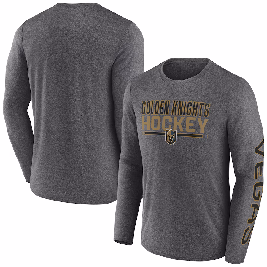 Men's Vegas Golden Knights Fanatics Heather Charcoal Sweep Iconic Synthetic Long Sleeve T-Shirt - Ujersey Shop