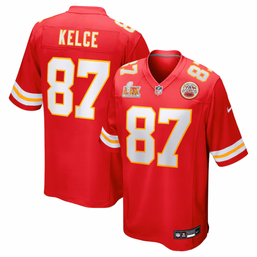 Men's Kansas City Chiefs Travis Kelce Nike Red Super Bowl LIX Game Jersey - Ujersey Shop
