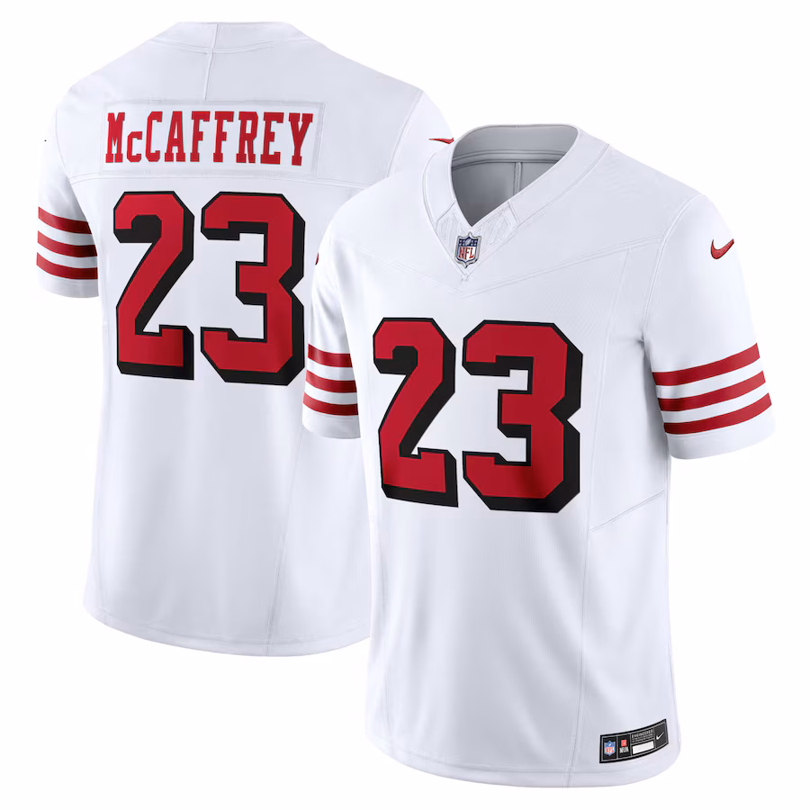 Men's San Francisco 49ers Christian McCaffrey Nike White Vapor F.U.S.E. Limited 2nd Alternate Jersey - Ujersey Shop
