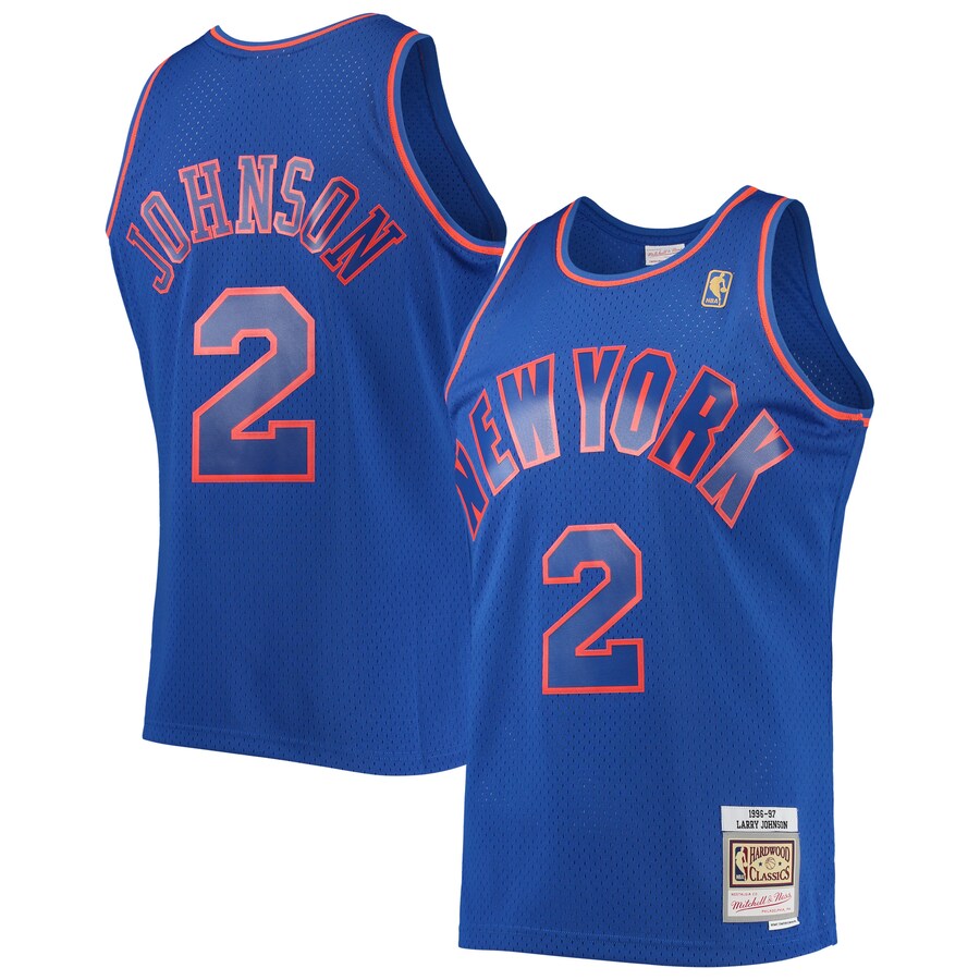 Men's New York Knicks Larry Johnson Mitchell & Ness Blue 1996/97 Hardwood Classics Swingman Jersey - Ujersey Shop