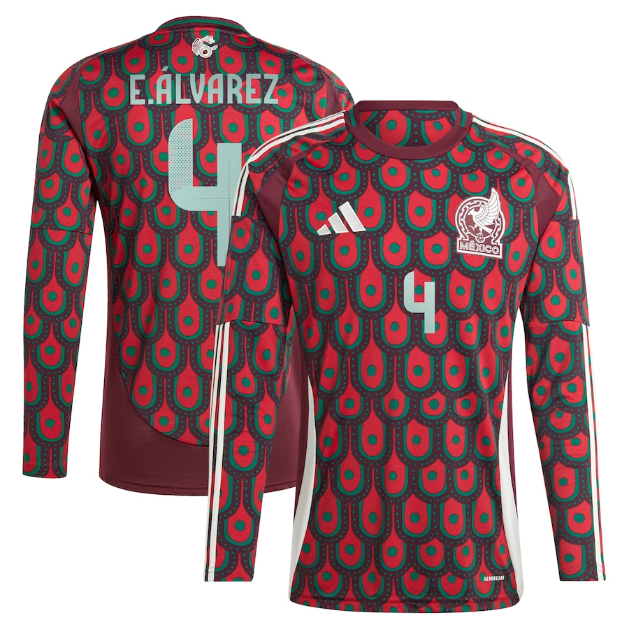 Men's Mexico National Team Edson Alvarez adidas Burgundy 2024 Home Replica Player Long Sleeve Jersey - Ujersey Shop
