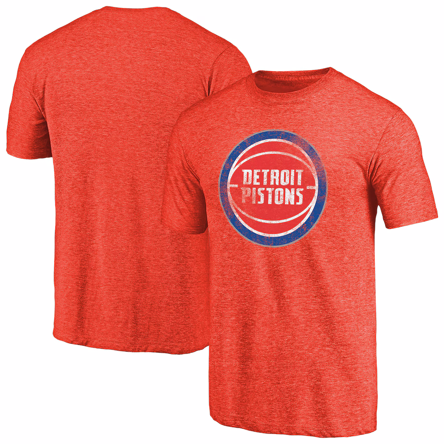 Men's Detroit Pistons Red Distressed Logo Tri-Blend T-Shirt - Ujersey Shop
