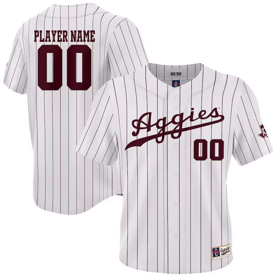 Texas A&M Aggies GameDay Greats Youth NIL Pick-A-Player Lightweight Baseball Jersey - White - Ujersey Shop