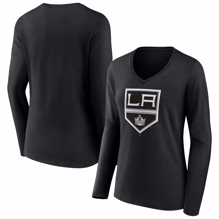 Women's Los Angeles Kings Black Team Logo Long Sleeve V-Neck T-Shirt - Ujersey Shop