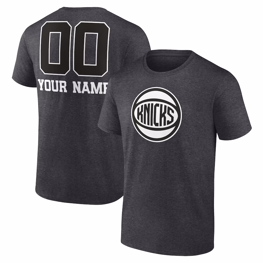 Men's New York Knicks Charcoal Personalized Name & Number Monochrome T-Shirt - Ujersey Shop