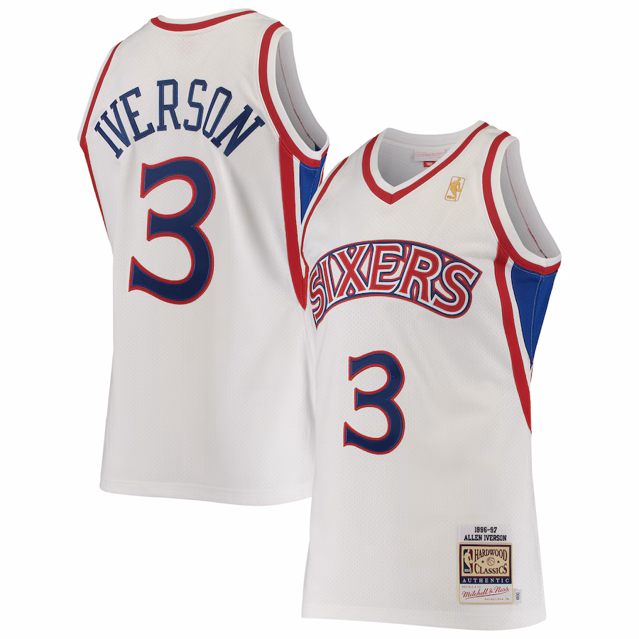 Men's Philadelphia 76ers Allen Iverson Mitchell & Ness White 1996/97 Hardwood Classics Authentic Jersey - Ujersey Shop
