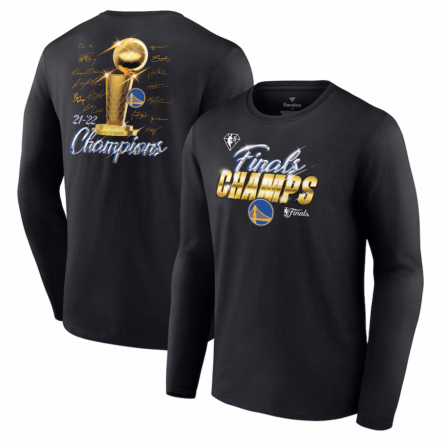 Men's Golden State Warriors Fanatics Black 2022 NBA Finals Champions Forward Roster Signature Long Sleeve T-Shirt - Ujersey Shop