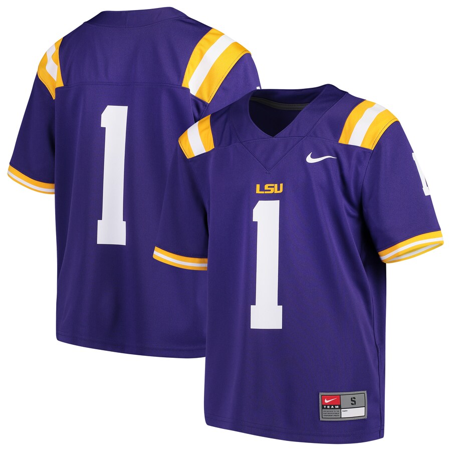 Youth Nike #1 Purple LSU Tigers Team Replica Football Jersey - Ujersey Shop