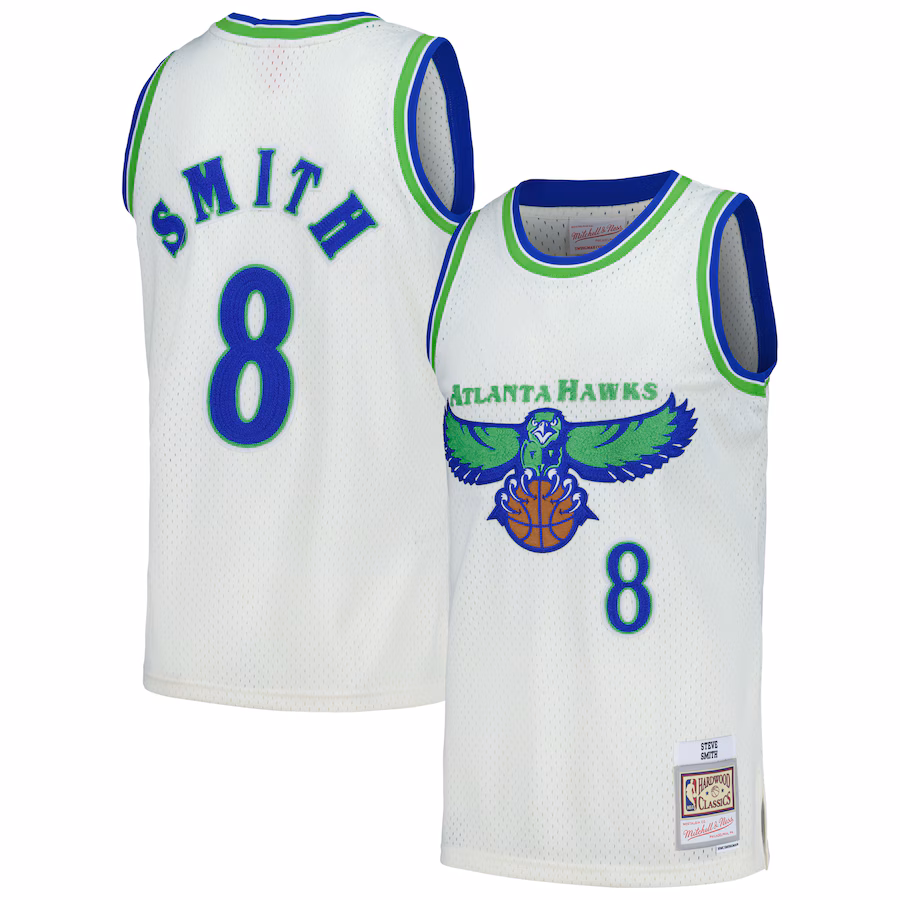 Men's Atlanta Hawks Steve Smith Mitchell & Ness Cream Chainstitch Swingman Jersey - Ujersey Shop