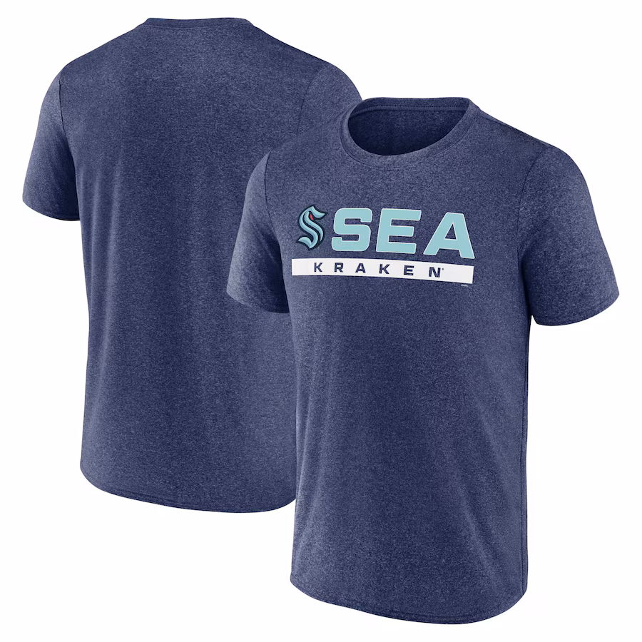 Men's Seattle Kraken Fanatics Heather Deep Sea Blue Playmaker T-Shirt - Ujersey Shop