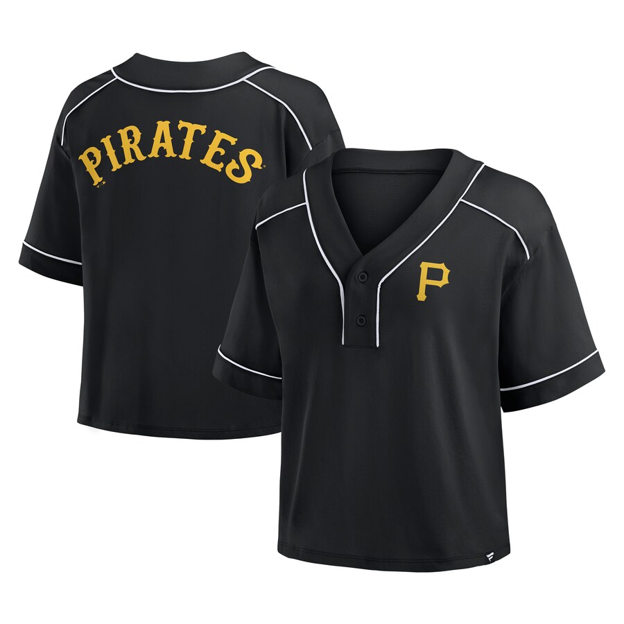 Women's Pittsburgh Pirates Fanatics Black Oversized Champ Game Cropped V-Neck T-Shirt - Ujersey Shop