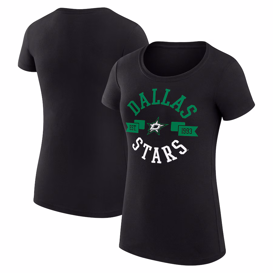 Women's Dallas Stars G-III 4Her by Carl Banks Black City Graphic Sport Fitted Crewneck T-Shirt - Ujersey Shop