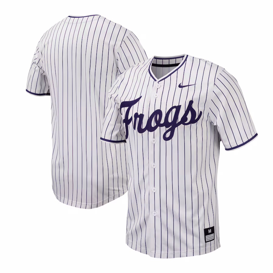 Men's Nike White TCU Horned Frogs Pinstripe Replica Baseball Jersey - Ujersey Shop