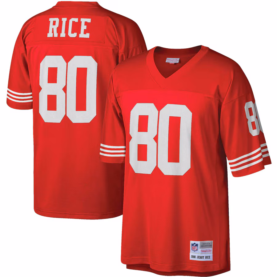 Men's San Francisco 49ers Jerry Rice Mitchell & Ness Scarlet Big & Tall 1990 Retired Player Replica Jersey - Ujersey Shop