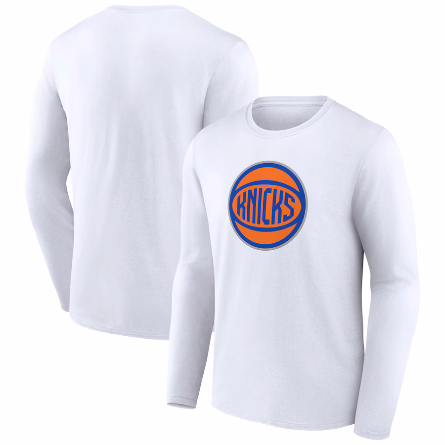Men's New York Knicks White Alternate Logo Long Sleeve T-Shirt - Ujersey Shop