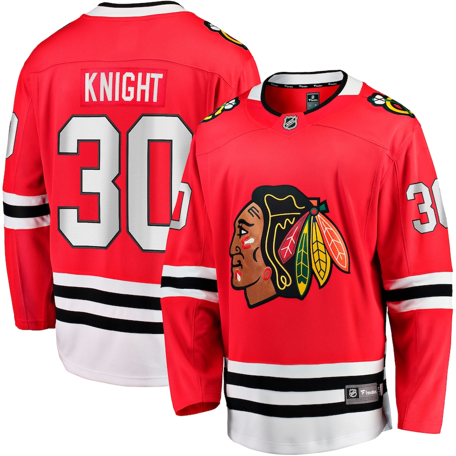 Men's Chicago Blackhawks Spencer Knight Fanatics Red Home Breakaway Jersey - Ujersey Shop