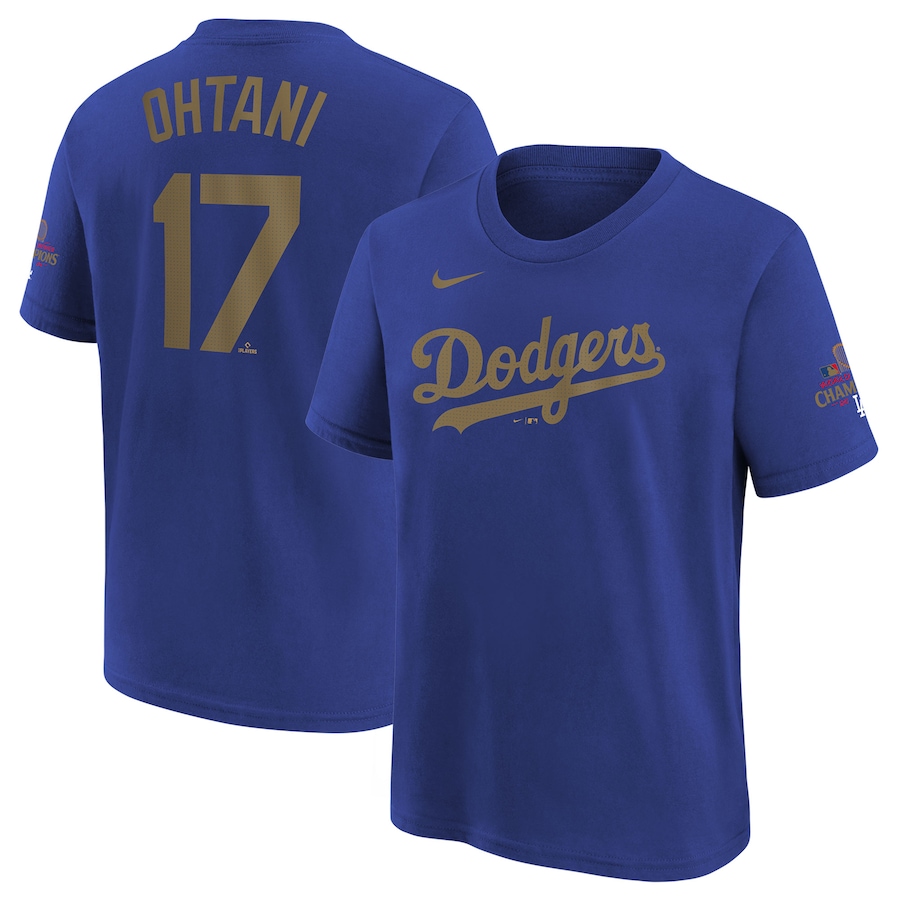 Youth Los Angeles Dodgers Shohei Ohtani Nike Royal 2025 Gold Collection Name & Number T-Shirt - Ujersey Shop
