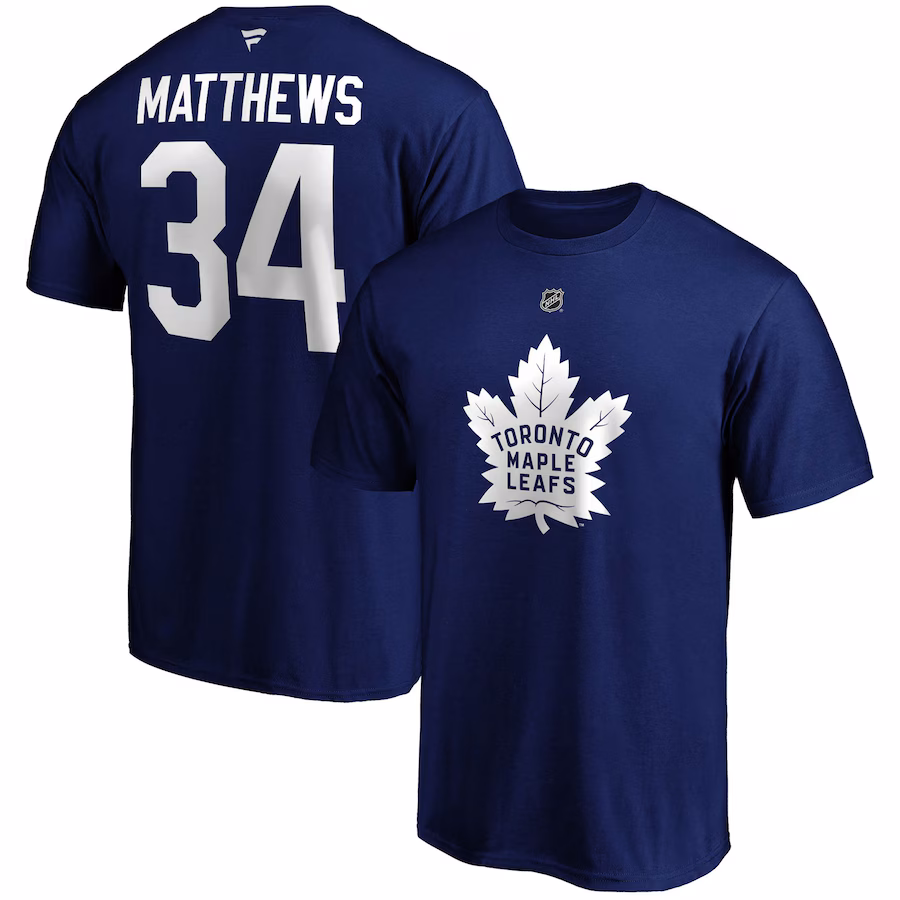 Men's Toronto Maple Leafs Auston Matthews Fanatics Blue Big & Tall Name & Number T-Shirt - Ujersey Shop