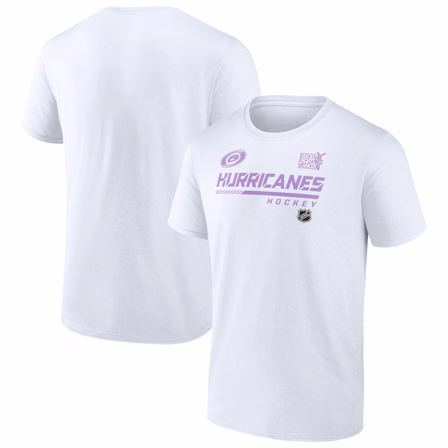 Men's Carolina Hurricanes White NHL Hockey Fights Cancer T-Shirt - Ujersey Shop