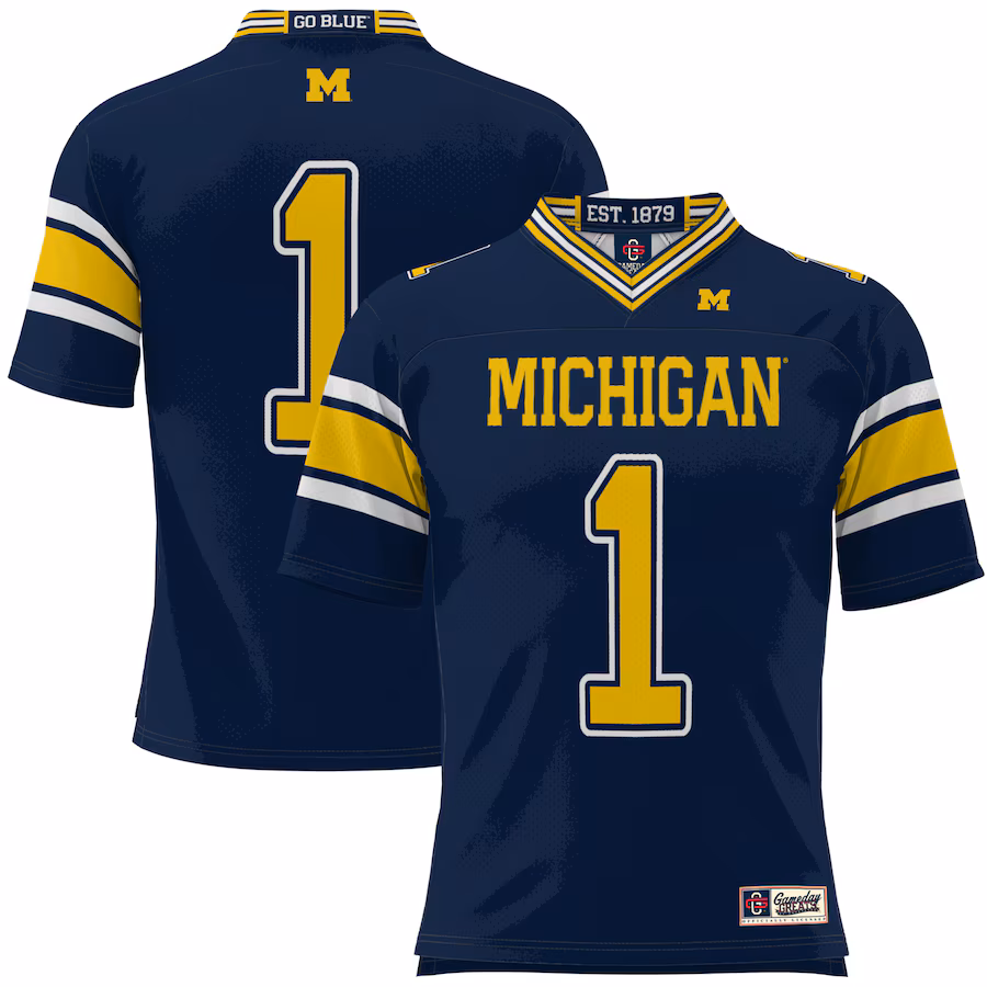 Men's GameDay Greats #1 Navy Michigan Wolverines Football Jersey - Ujersey Shop