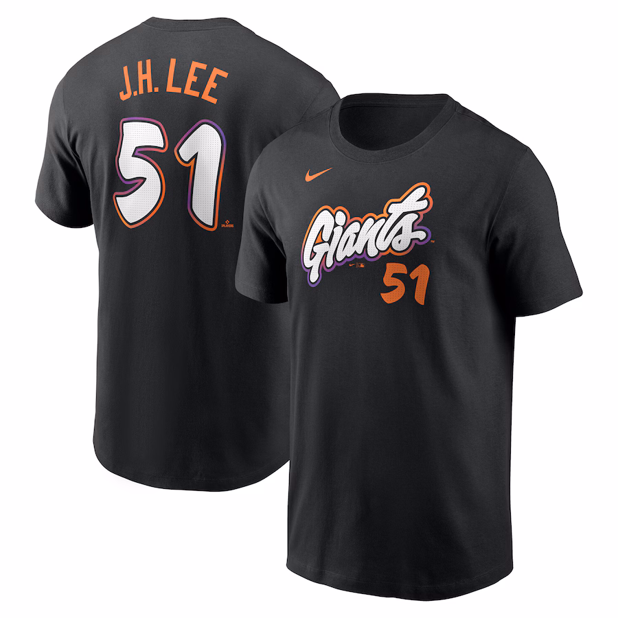 Men's San Francisco Giants Jung Hoo Lee Nike Anthracite 2025 City Connect Fuse Name & Number T-Shirt - Ujersey Shop
