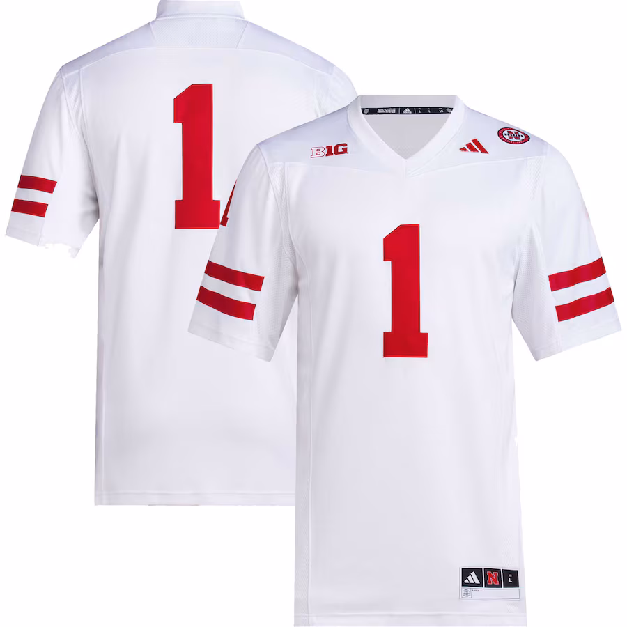 Men's adidas #1 White Nebraska Huskers Premier Football Jersey - Ujersey Shop