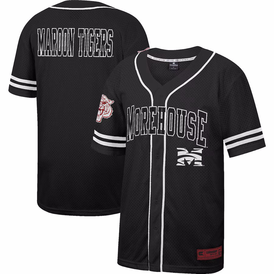 Morehouse Maroon Tigers Colosseum Free Spirited Mesh Button-Up Baseball Jersey - Black - Ujersey Shop