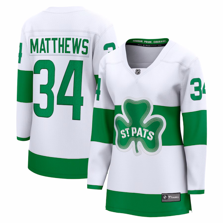 Women's Toronto Maple Leafs Auston Matthews Fanatics White St. Patricks Alternate Premier Breakaway Player Jersey - Ujersey Shop