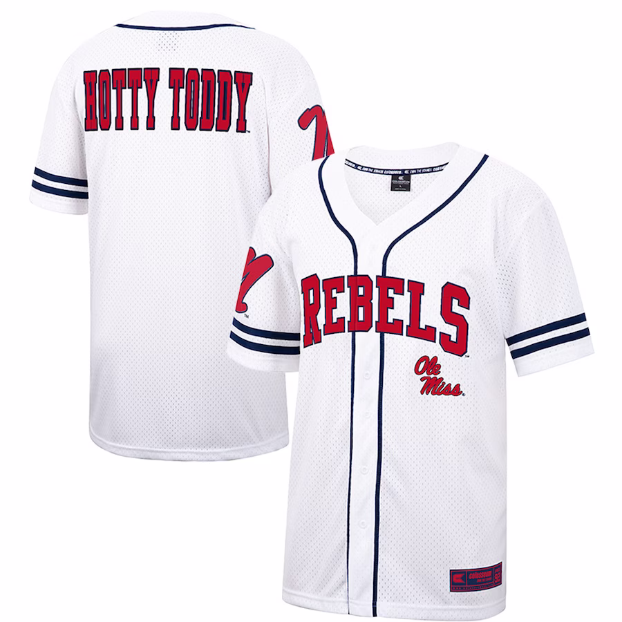 Ole Miss Rebels Colosseum Free Spirited Mesh Button-Up Baseball Jersey - White - Ujersey Shop