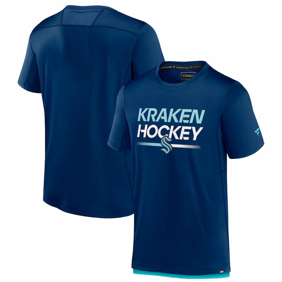Men's Seattle Kraken Fanatics Deep Sea Blue Authentic Pro Tech T-Shirt - Ujersey Shop