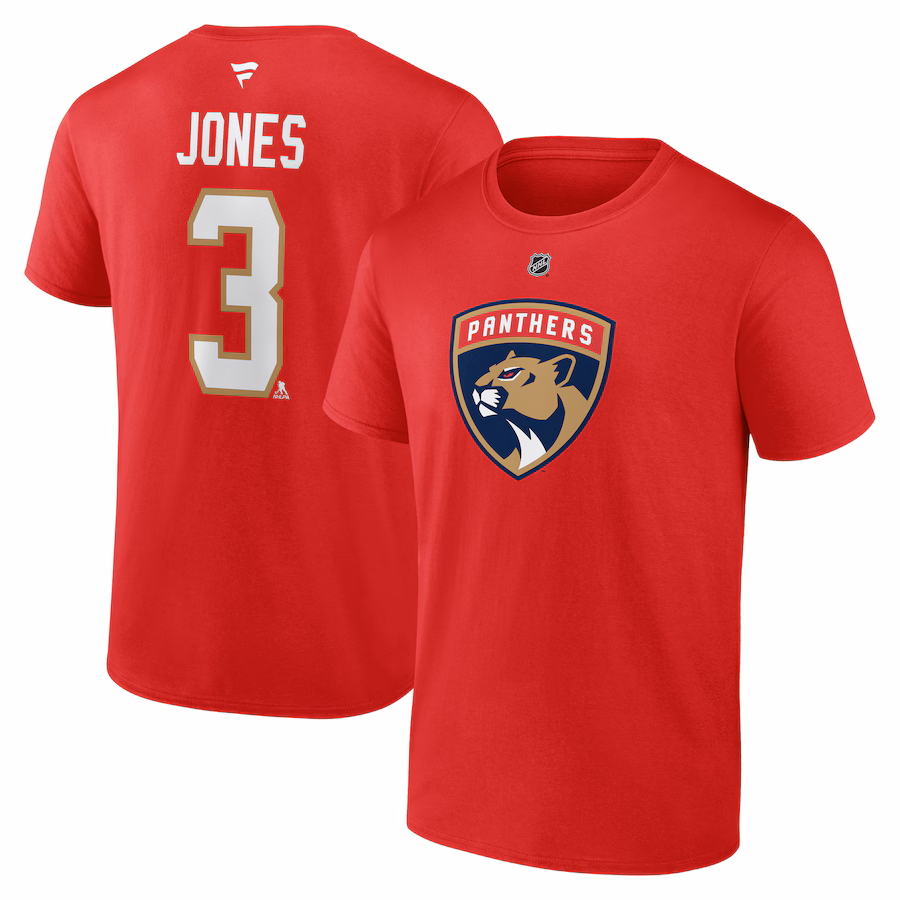 Men's Florida Panthers Seth Jones Fanatics Red Authentic Stack Name & Number T-Shirt - Ujersey Shop