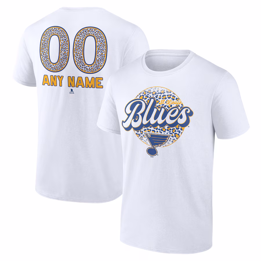 Unisex St. Louis Blues White Personalized Name & Number Leopard Print T-Shirt - Ujersey Shop
