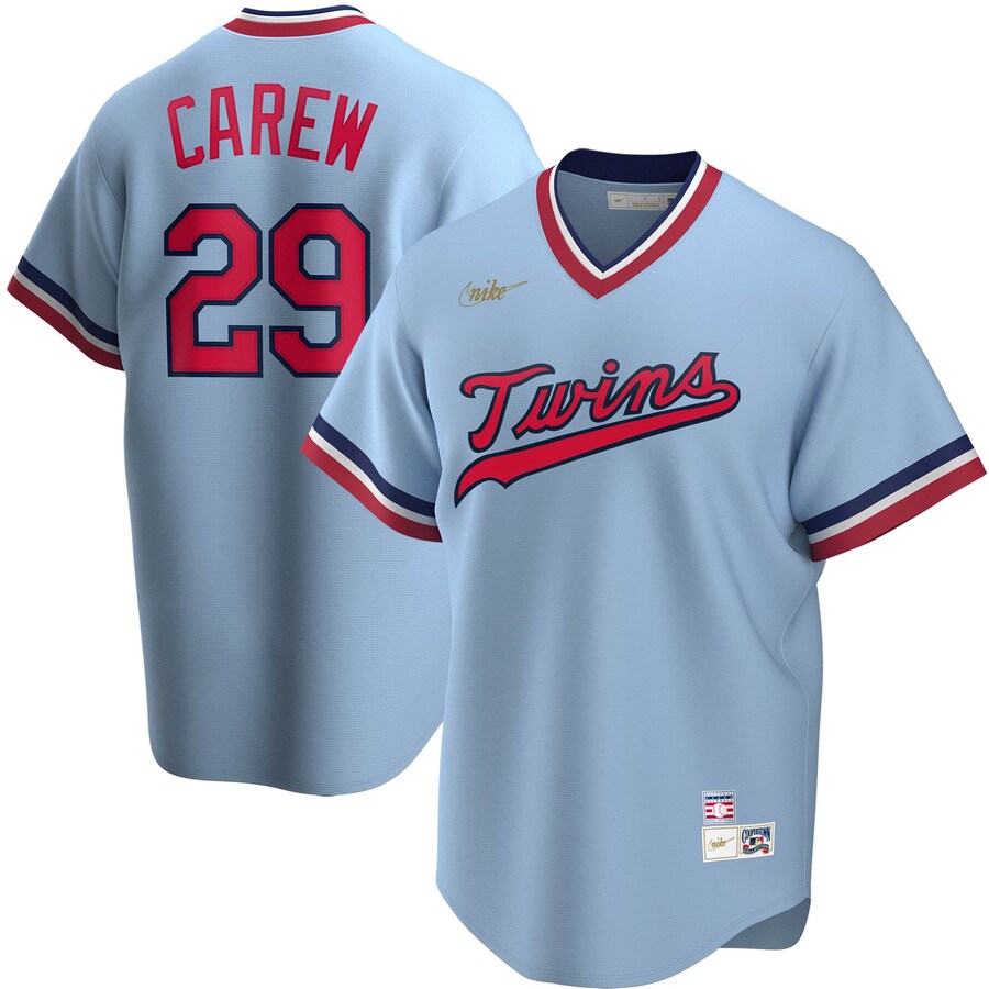 Men's Minnesota Twins Rod Carew Nike Light Blue Road Cooperstown Collection Player Jersey - Ujersey Shop