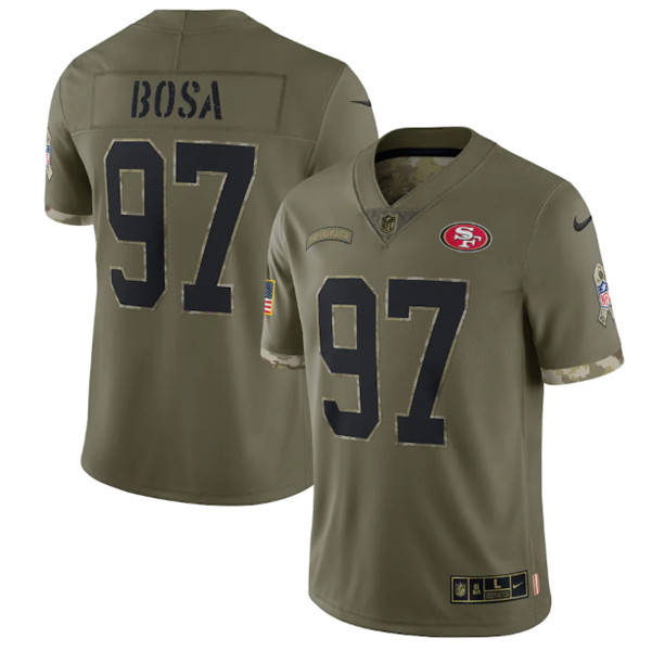 Men's San Francisco 49ers #97 Nick Bosa 2022 Olive Salute To Service Limited Stitched Jersey - Ujersey Shop