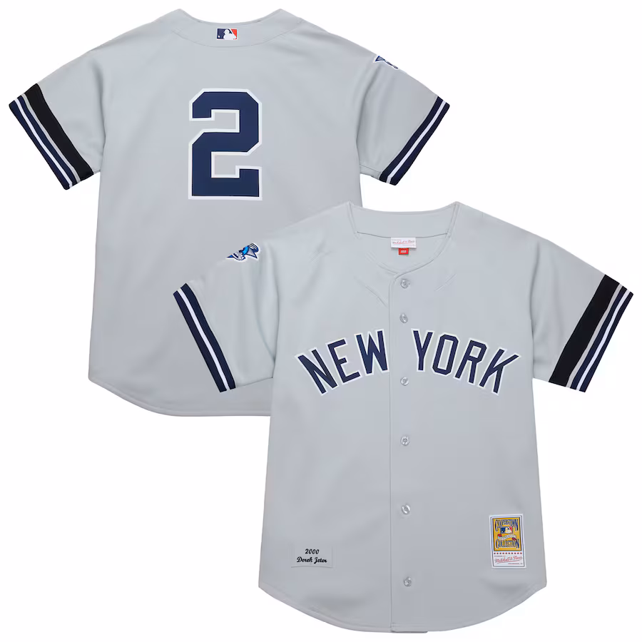 Men's New York Yankees Derek Jeter Mitchell & Ness Gray Cooperstown Collection 2000 World Series Authentic Jersey - Ujersey Shop