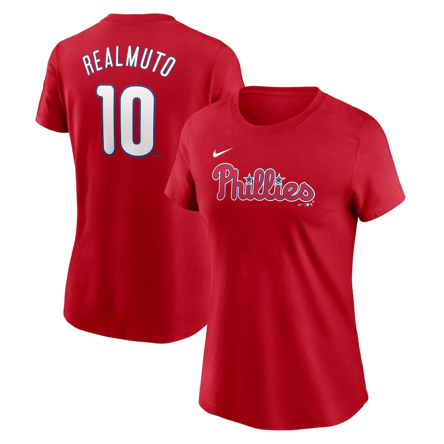 Women's Philadelphia Phillies J.T. Realmuto Nike Red Fuse Name & Number T-Shirt - Ujersey Shop